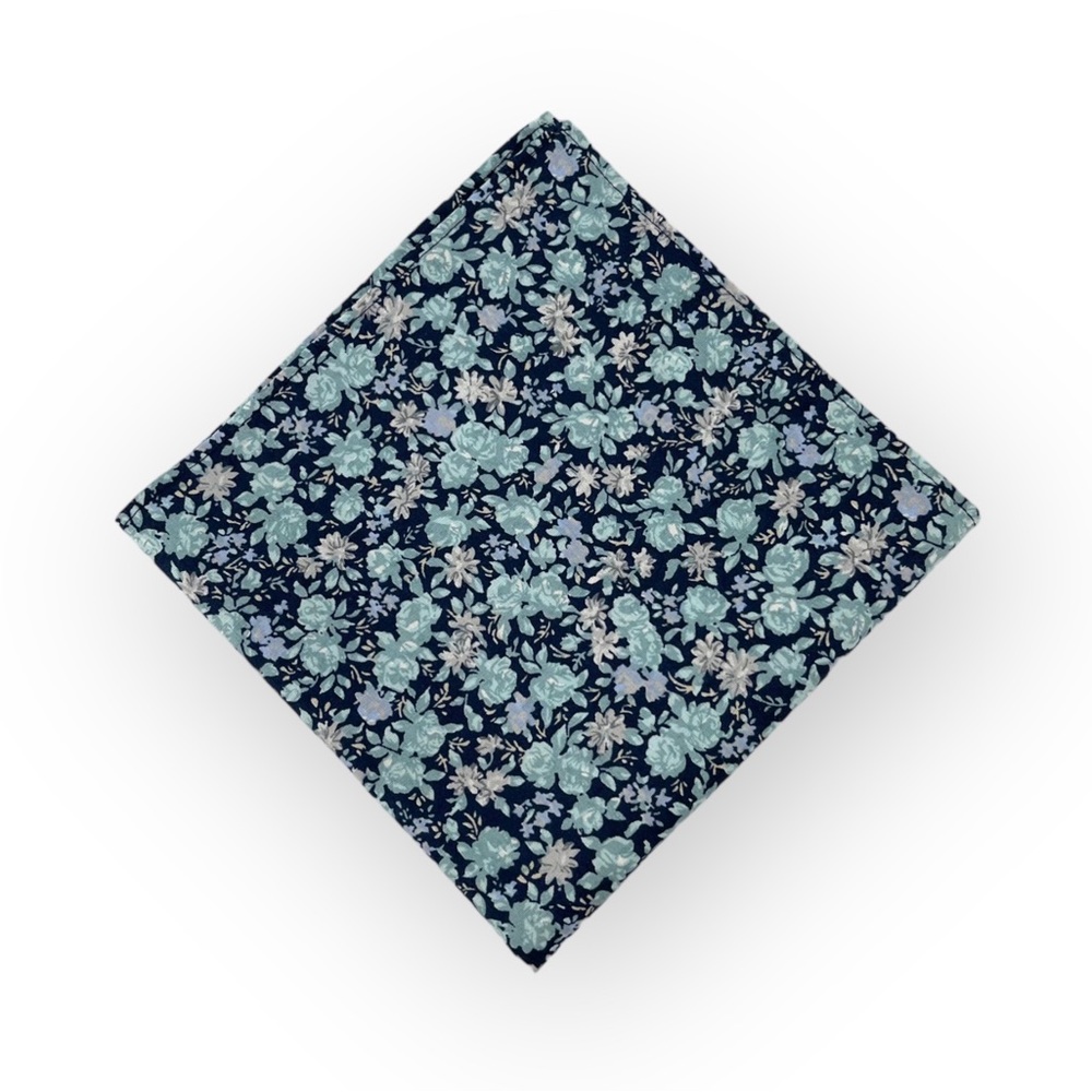 Navy w/ Turquoise Floral Pocket Square